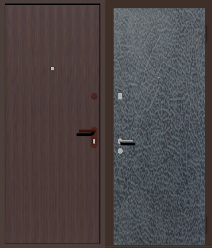 дверь металлическая дешевая с отделкой винилискожей серая с  внутренней стороны и коричневая с наружной 