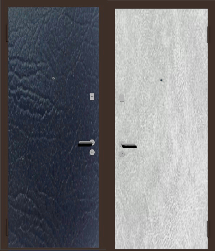Дешевая входная стальная дверь с отделкой заменителем кожи наружная черна, внутренняя: белая