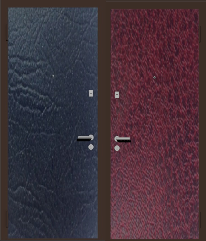 Дешевая входная стальная дверь с отделкой заменителем кожи наружная черная, внутренняя: вишня