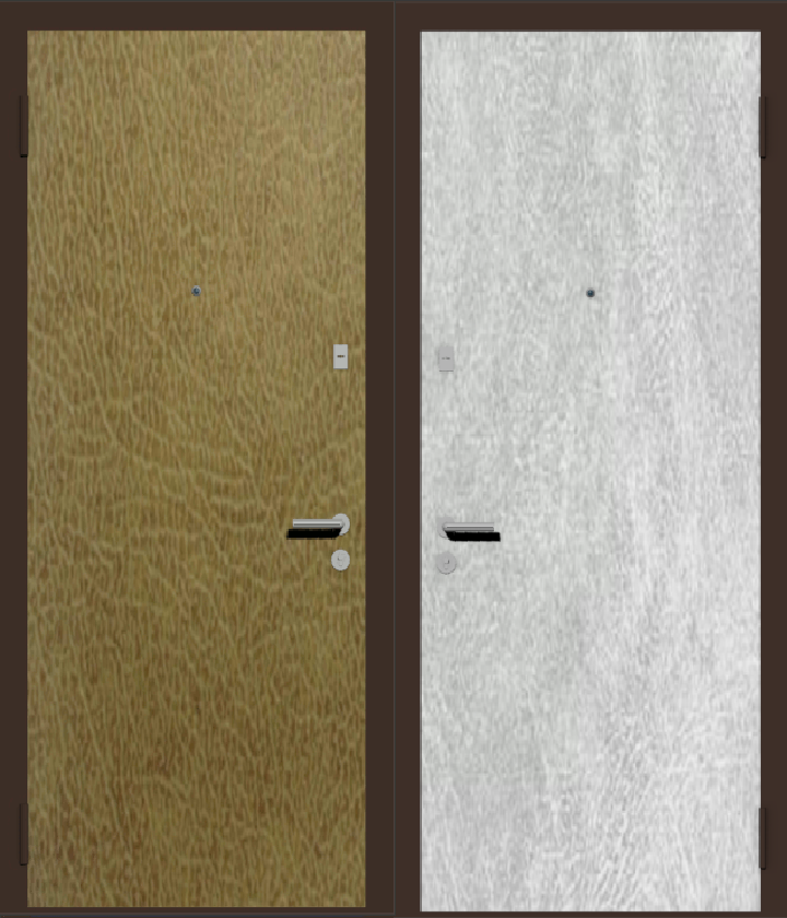 Дешевая входная стальная дверь с отделкой заменителем кожи наружная бежевая, внутренняя: белая