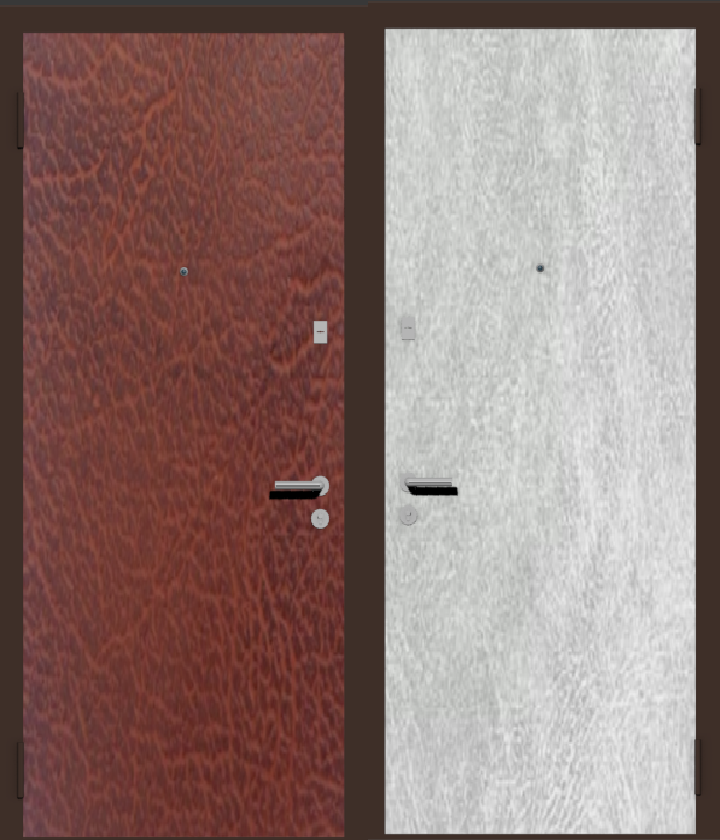 Дешевая входная стальная дверь с отделкой заменителем кожи наружная табак, внутренняя: белая