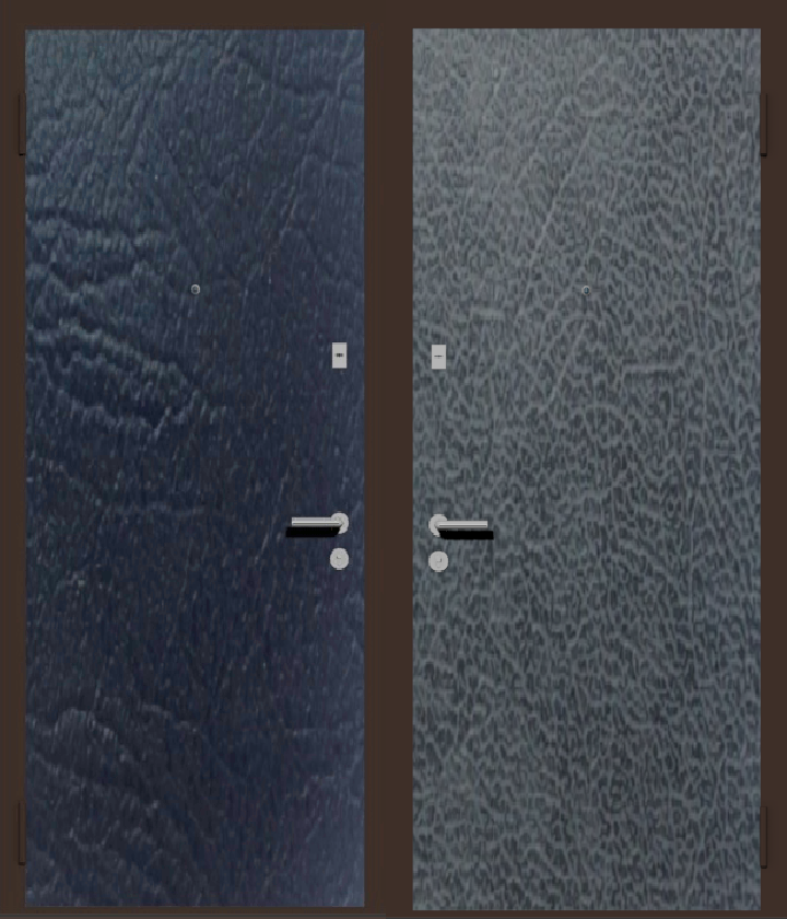 Дешевая входная металлическая дверь с отделкой винилискожа изнутри: серая, снаружи: черная
