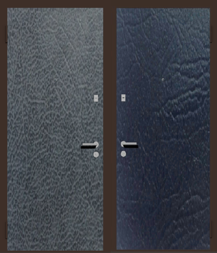 Дешевая входная металлическая дверь с отделкой винилискожа изнутри: черная, снаружи: серая