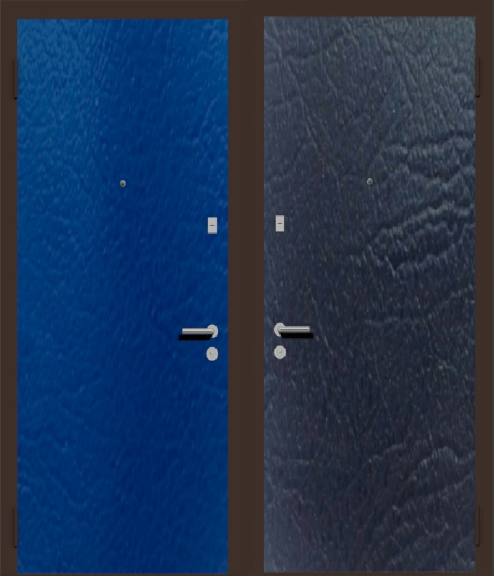 Дешевая входная металлическая дверь с отделкой винилискожа синяя и черная