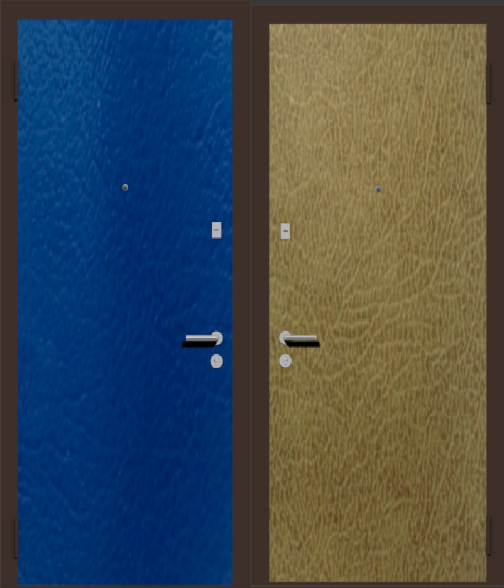 Дешевая входная металлическая дверь с отделкой винилискожа синяя и бежевая
