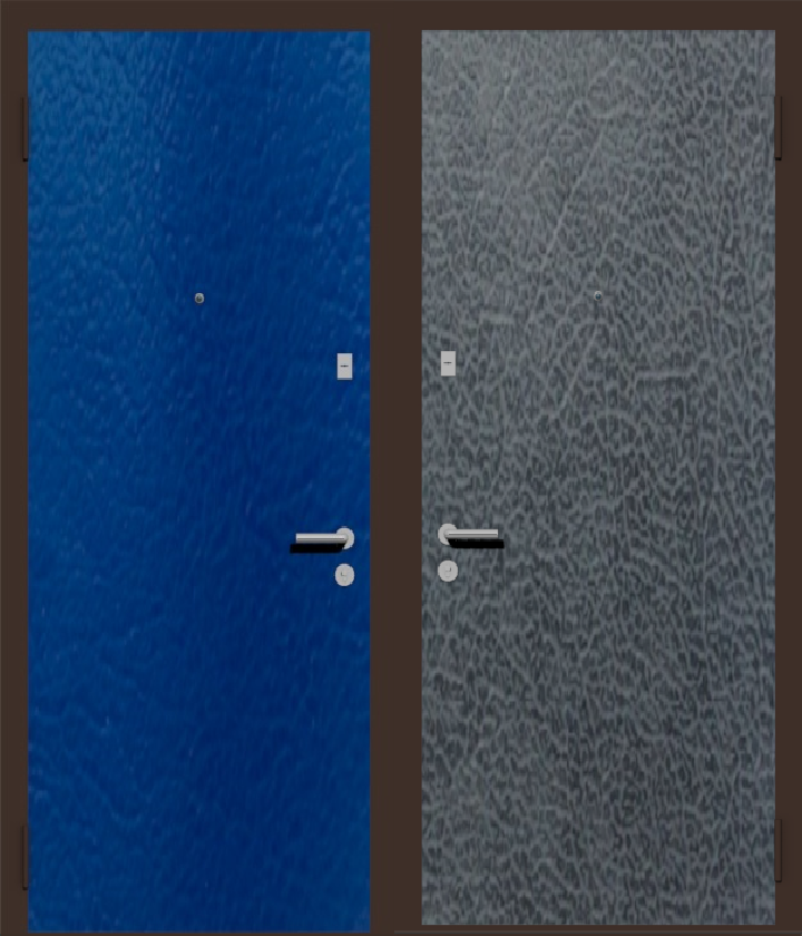 Дешевая входная металлическая дверь с отделкой винилискожа синяя и серая