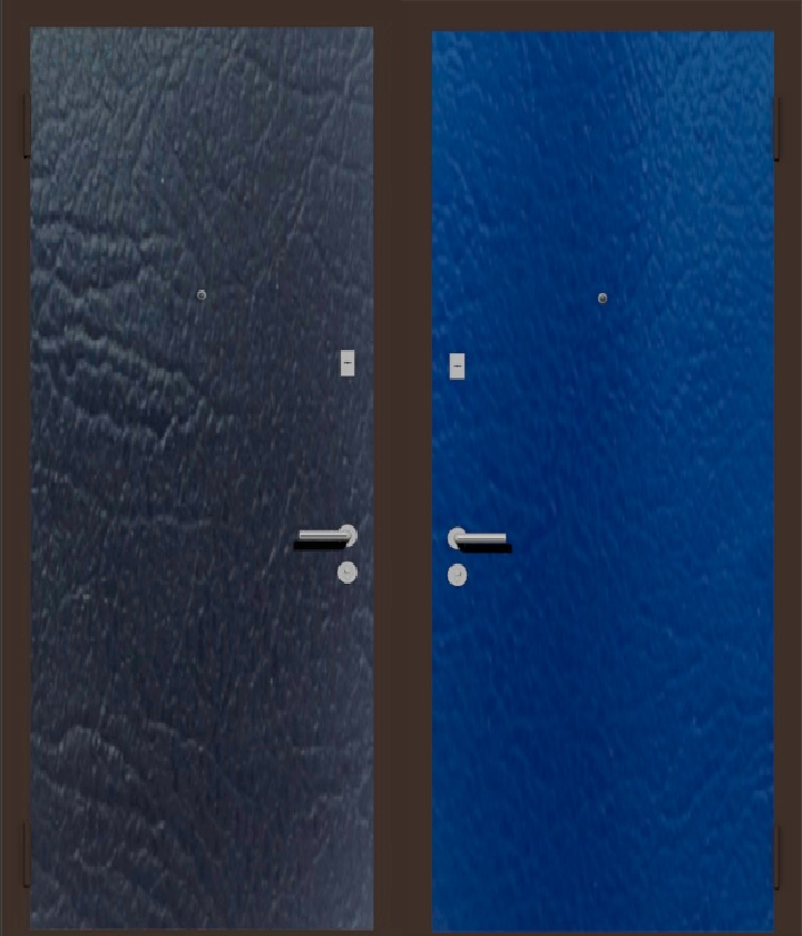 Дешевая входная металлическая дверь с отделкой винилискожа изнутри: синяя, снаружи: черная