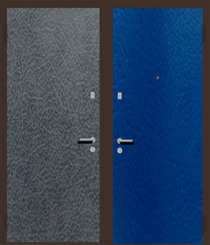 Дешевая входная металлическая дверь с отделкой винилискожа изнутри: синяя, снаружи: серая