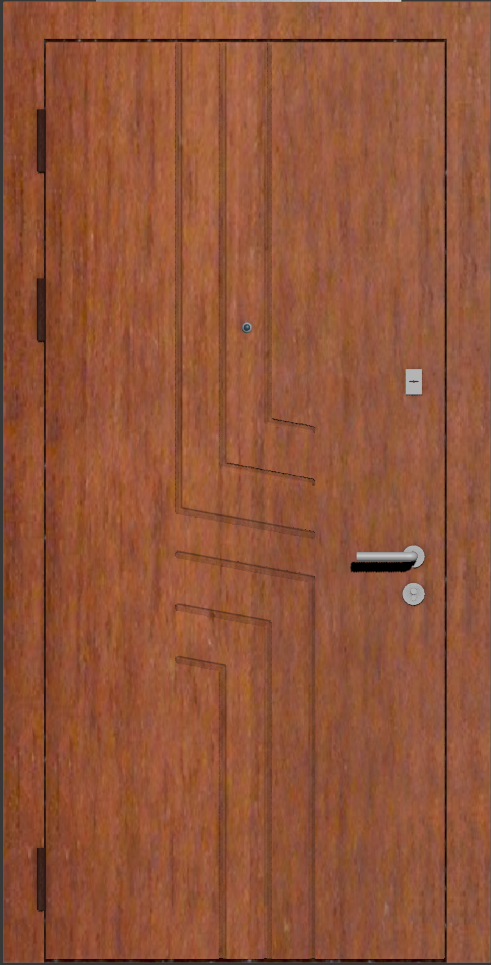 Надежная входная дверь с отделкой Шпон красное деево с современной фрезеровкой