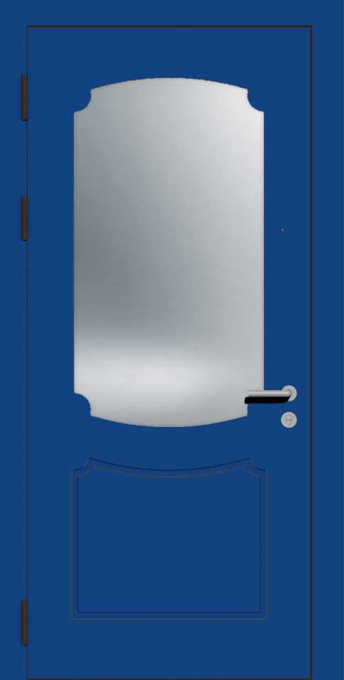 Синяя металлическая дверь с зеркалом