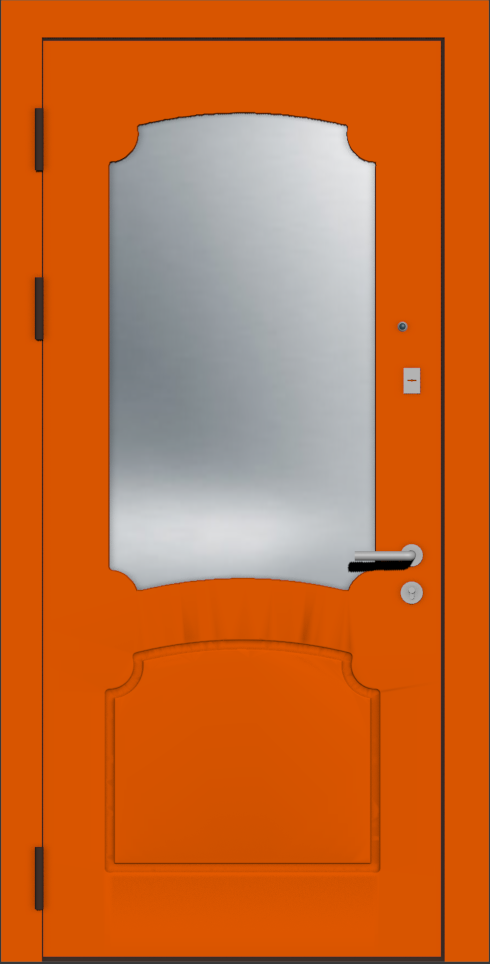 Оранжевая входная дверь с зеркалом