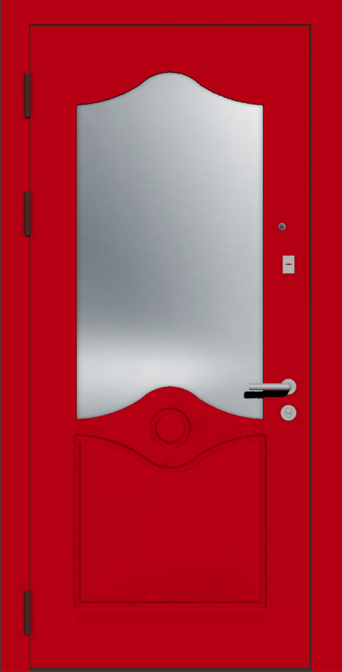 Красная входная дверь с зеркалом
