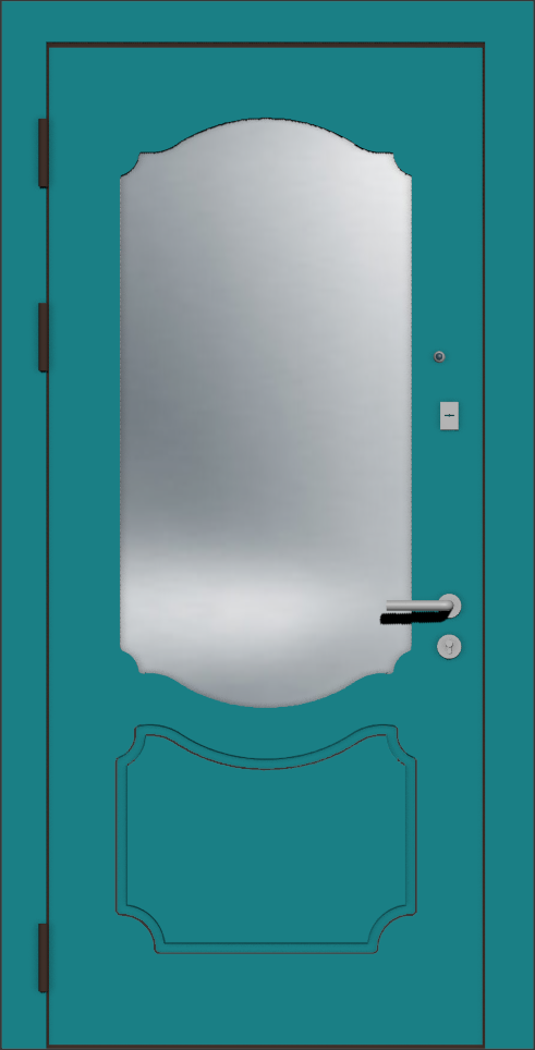 Бирюзовая стальная входная дверь с зеркалом