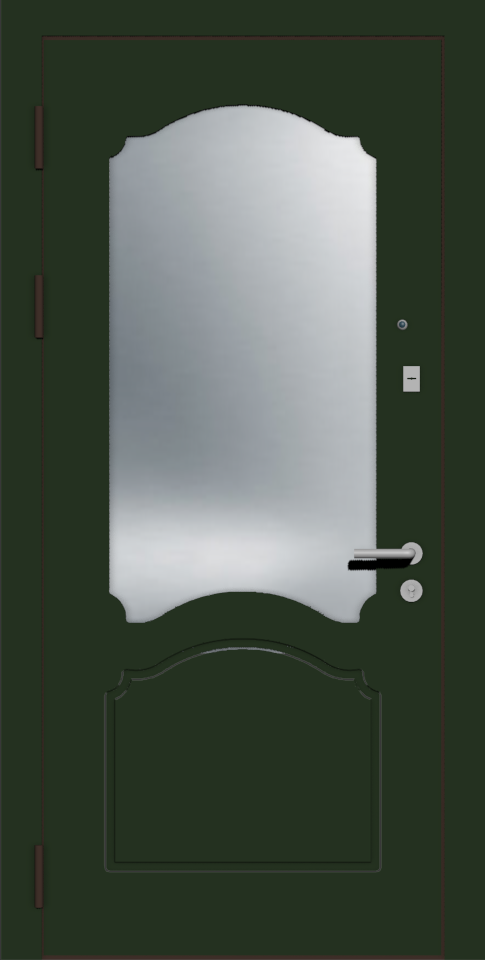 Темно зеленая входная дверь с зеркалом