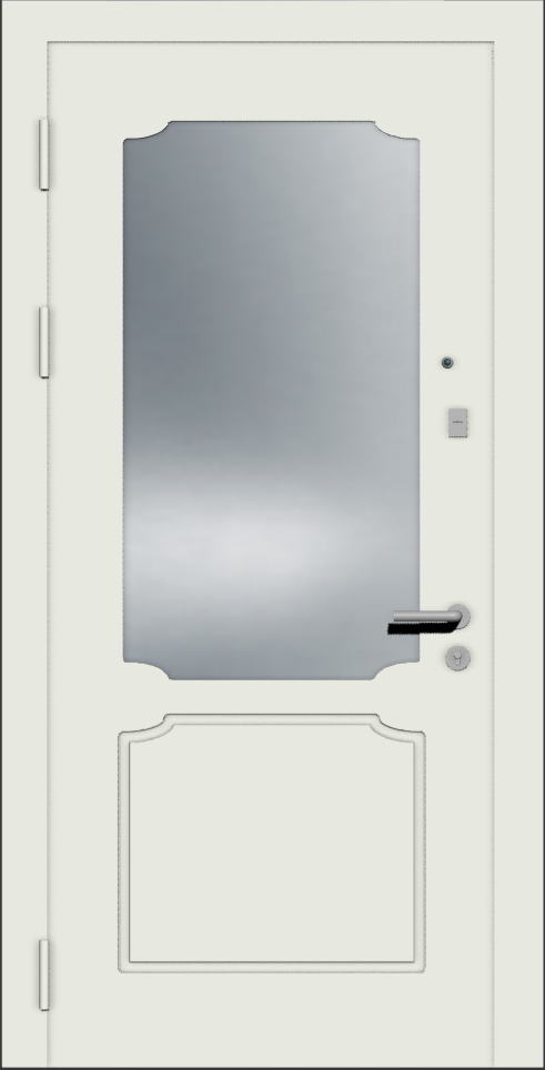 Белая железная входная дверь с зеркалом