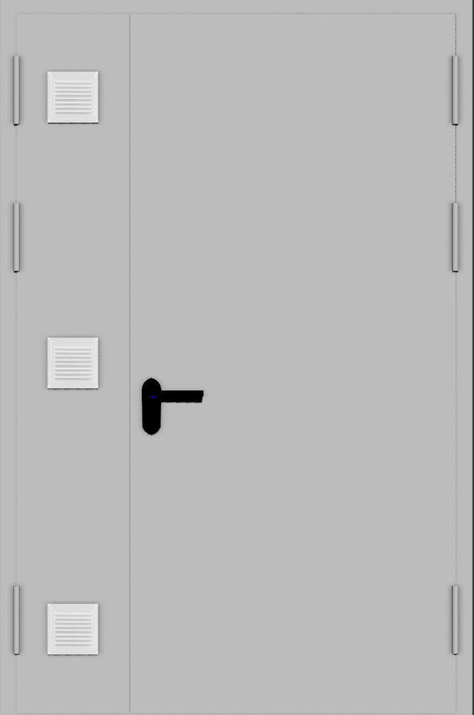 Железная дверь металлическая с вентиляционными решетками в боковой вставке