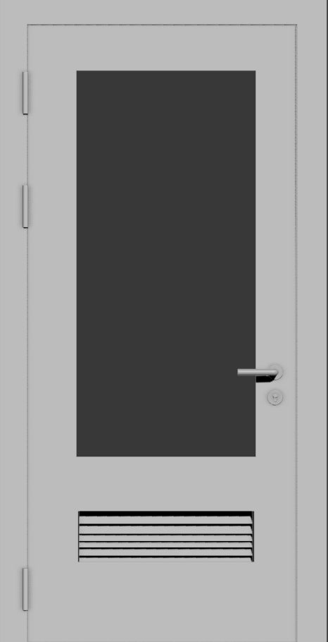Техническая дверь с вентиляционной решеткой 150х500 и стеклопакетом