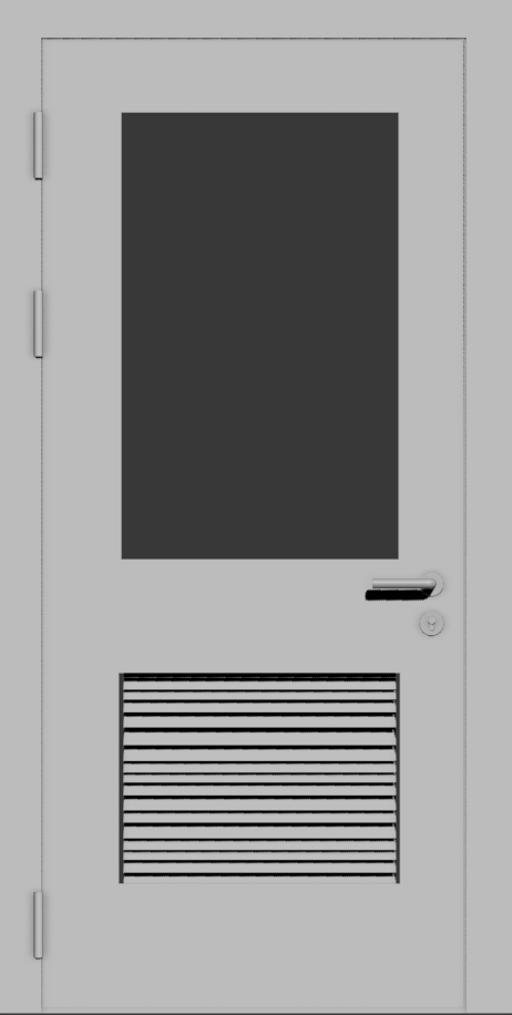 Дверь металлическая с вентиляционной решеткой и остеклением техническая